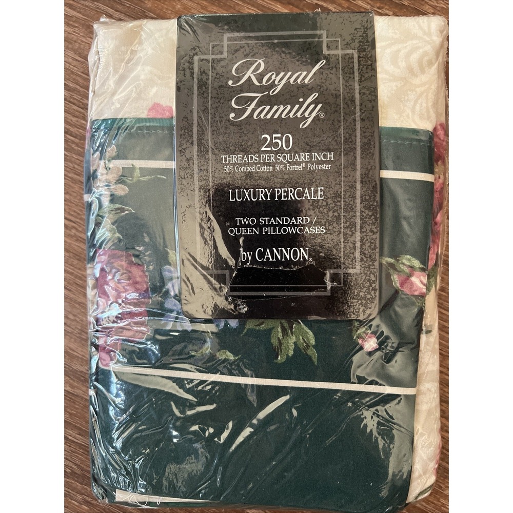 Royal Family by Cannon 2 Standard Queen Pillowcases Percale 20"x26" Vintage New